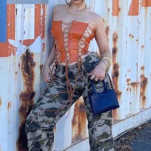 Cape Clique Sexy Adjustable Spaghetti PU Lace Up Front Tube Top Cutout Cami Tank - Picture 8 of 8